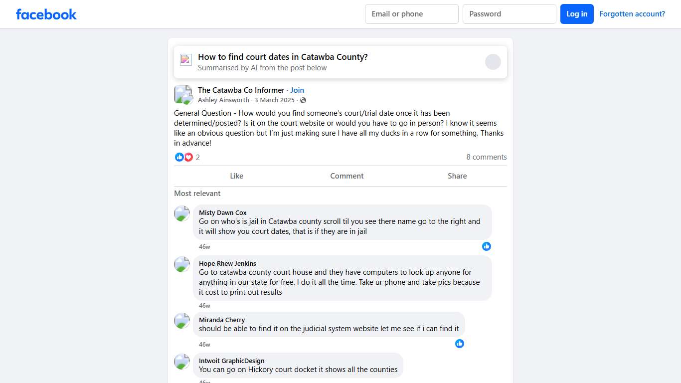 The Catawba Co Informer | General Question - How would you find someone’s court/trial date once it has been determined/posted | Facebook
